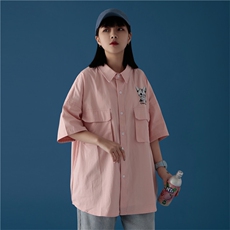 714-2-C15-P53新款女中性风棉短袖印花衬衫不起球休闲宽松，男装衬衫，星座1404-3