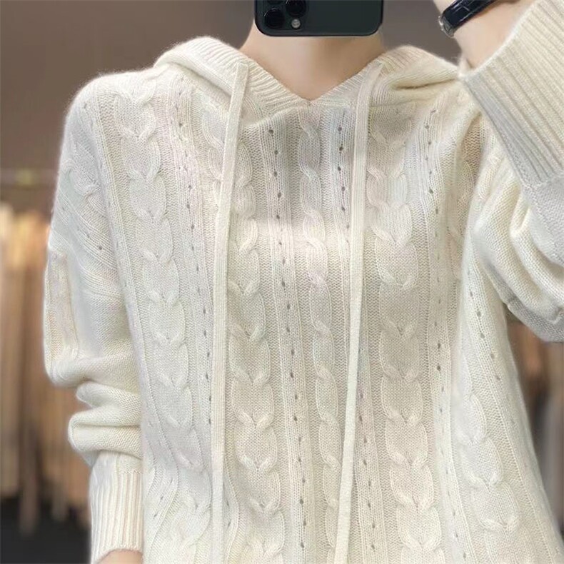 韩版慵懒风连帽针织衫女宽松显瘦纯色毛衣外套秋冬新款潮流图片