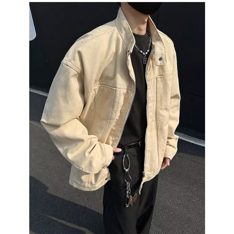春季复古重磅水洗帆布哈灵顿外套男立领设计感休闲夹克3558/P100,男装夹克,星座506