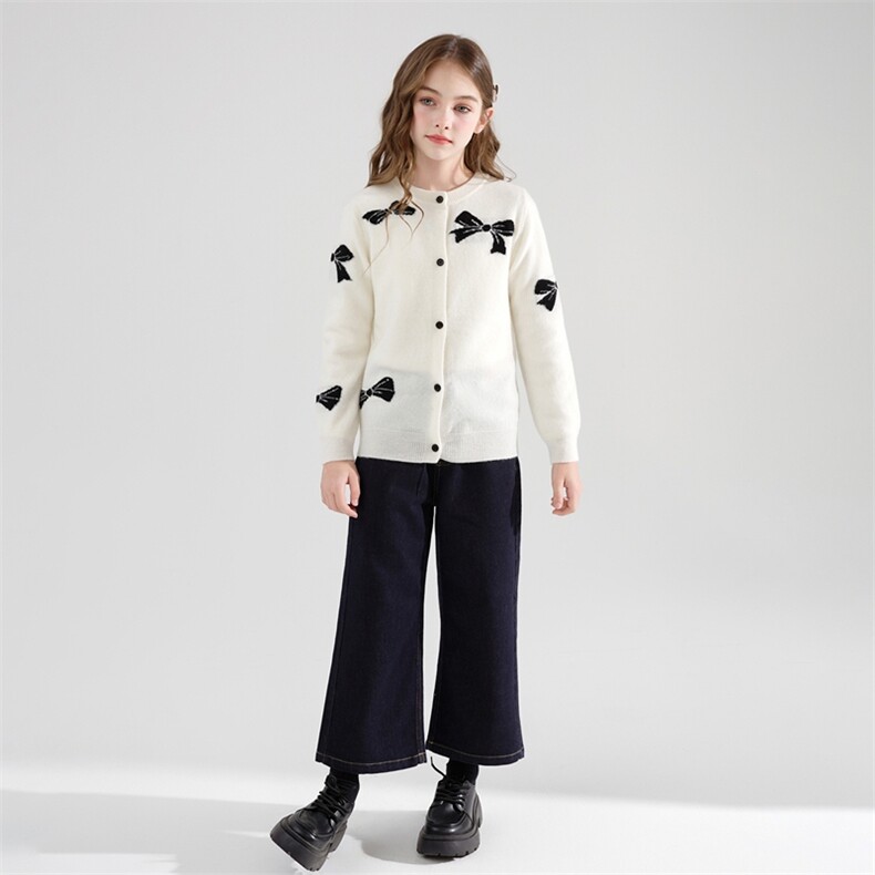 时尚百搭通勤简约休闲蝴蝶结开衫，童装儿童羊毛衫，牧皓研