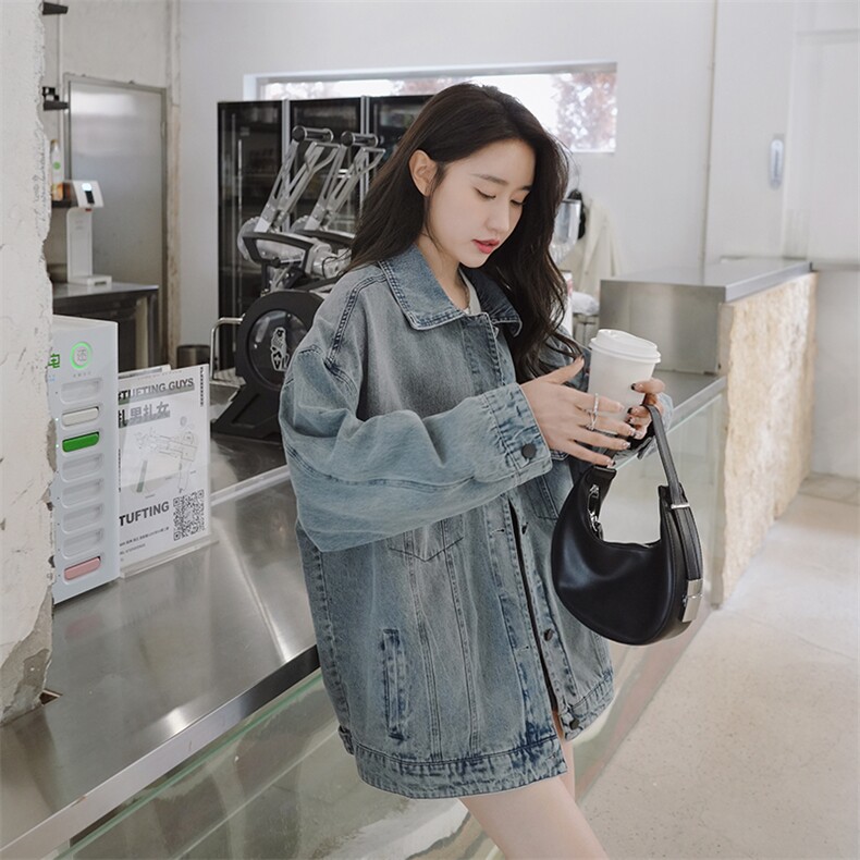 现货可主推炸街盐系后背刺绣宽松牛仔外套,女装短外套,菡迪欧娜