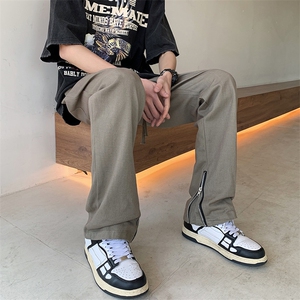 欧美潮牌裤子美式高街男工装裤拉链开叉小脚vibe直筒裤K3027-P40图片