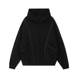 抖音得物高品质秋冬美式高街重磅结构辑明线纹理连帽卫衣外套W111图片