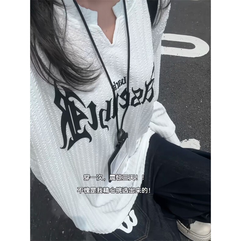 XZ809A/VVV5/特P22/控45 美式V领硅胶印花肌理感百搭长T恤卫衣图片