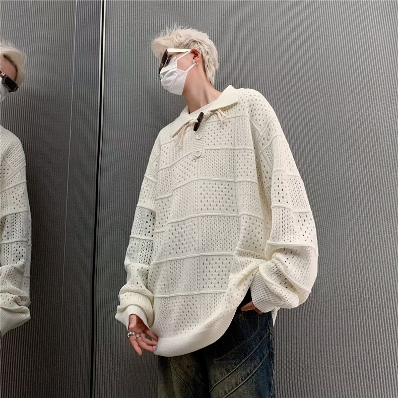 韩版简约镂空毛衣男宽松休闲慵懒风Polo领针织衫YY49-P55,男装Polo衫,星座1109-3