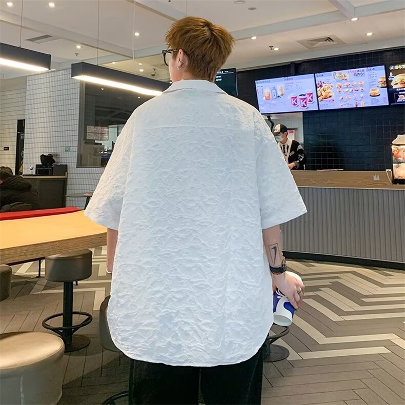 日系五分袖春夏季新款衬衫潮流慵懒男方领宽松型衬衫AM102P43,男装衬衫,星座1116-2