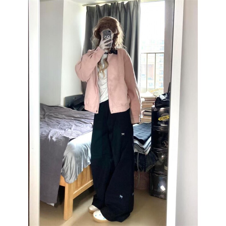 【有货】粉色翻领拼接外套男女款春秋美式复古夹克8143HH-特P68,男装夹克,星座1007（原301D）
