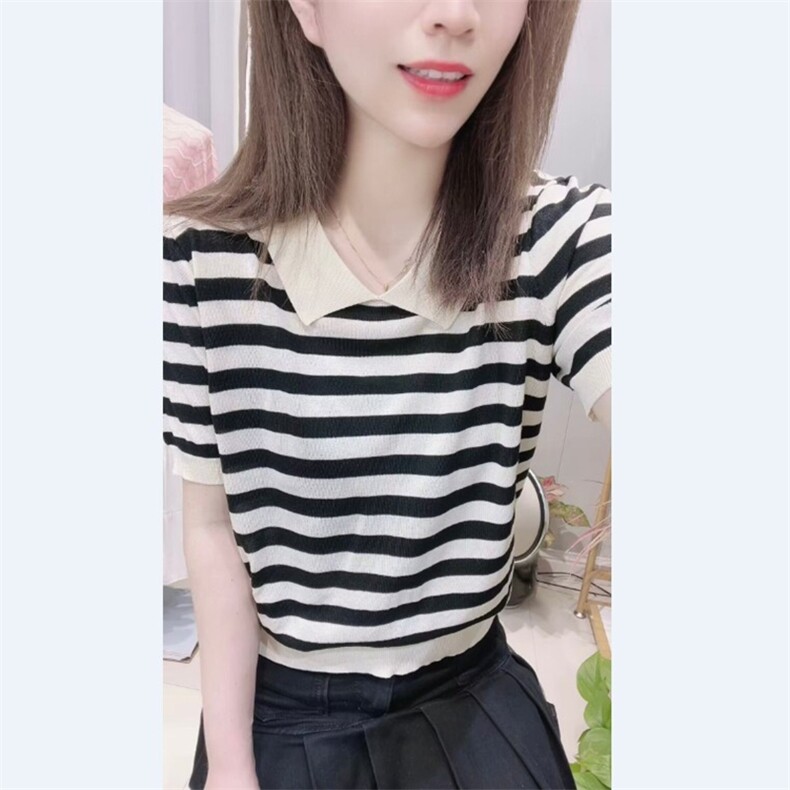 夏季简约休闲百搭舒适女士显瘦翻领短袖图片