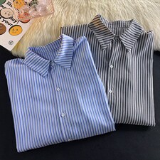 现货2025春夏新款长袖条纹休闲宽松潮流衬衫上衣D201DM85-P45，男装衬衫，电商D321-1