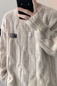 8XL-M圆领毛衣男秋冬慵懒风宽松情侣装麻花针织羊毛衫MY19004P68图片