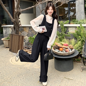 超火好看独特法式灰色马甲套装女春2025新款盐系穿搭阔腿裤三件套图片