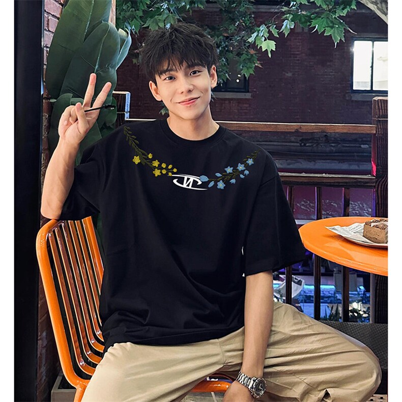 万针全刺绣解构设计260克重磅双纱纯棉高品质美式高街短袖T恤特33,男装T恤,电商A486-1