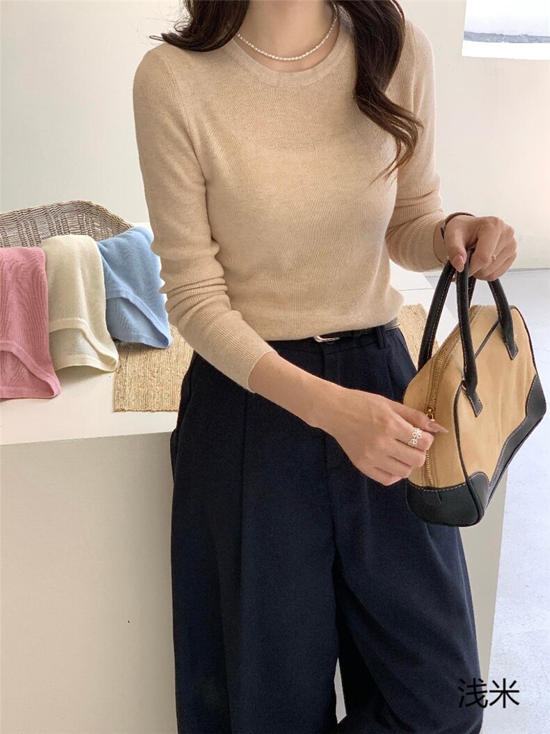 2025年秋季通勤套头修身时尚简约休闲圆领弹力衫,女装羊毛衫,纳驰羊绒