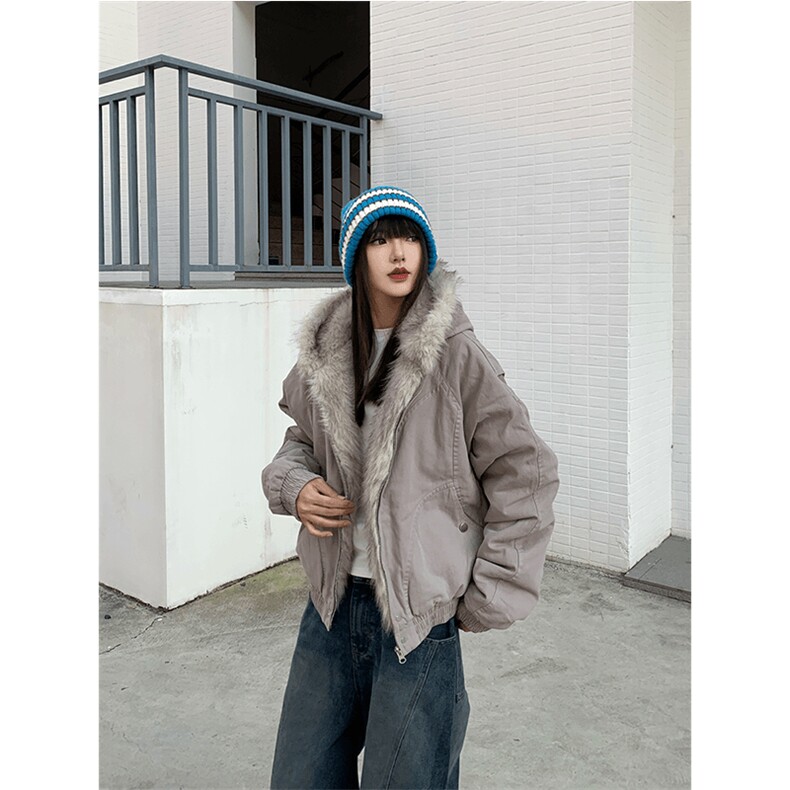 现货高品质美式高街冬季重磅硬挺短款座山雕毛领棉衣男女加厚外套，男装棉衣，电商A443