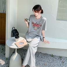 灰色休闲T恤半身裙套装女2025夏新款减龄韩系时尚洋气长裙两件套，女装套装/套裙，2C095