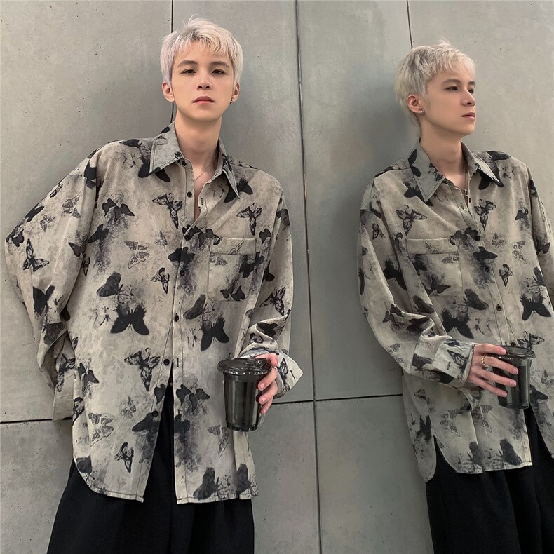 长袖衬衫情侣男春秋季花蝴蝶扎染设计感小众开衫外套上衣CS88-P58图片