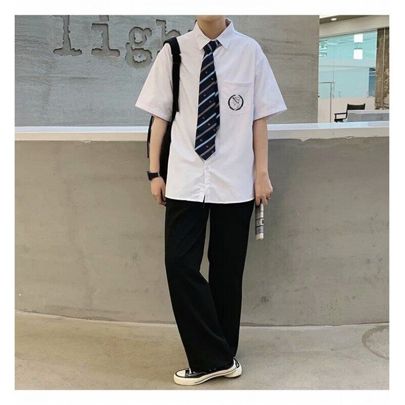 DK制服学院风jk短袖白衬衫男士毕业衬衣夏季学生WC1033-p34送领带,男装T恤,星座1008