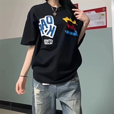 万针全刺绣工艺抖音得物高品质260克重磅纯棉双纱美式高街短袖T恤，男装T恤，电商A486