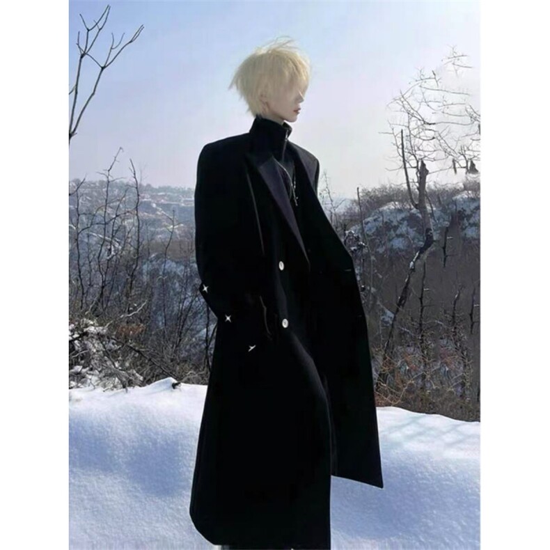 现货1万件秋冬季中长款毛呢大衣男韩高级感炸街风衣外套特批118元，男装风衣，星座1014-1