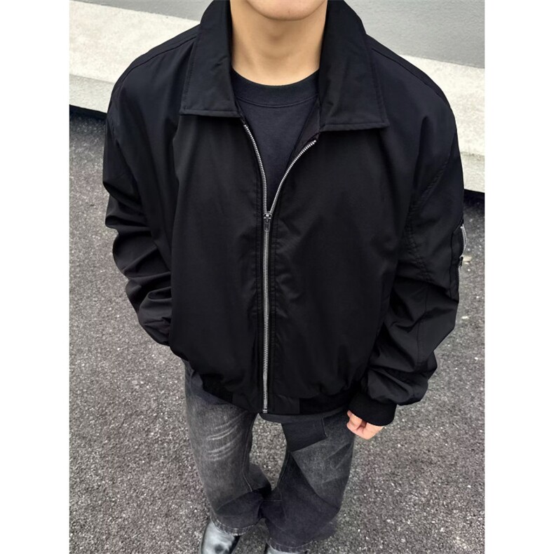 W05-P57 藏青色飞行员夹克外套男秋冬款高级感cleanfit短款棉服图片