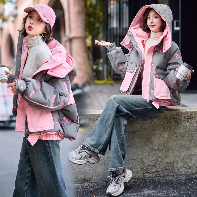 高级感撞色短款羽绒服女2024冬季新款加厚保暖超好看小个子面包服,女装羽绒服,雅静靓衣