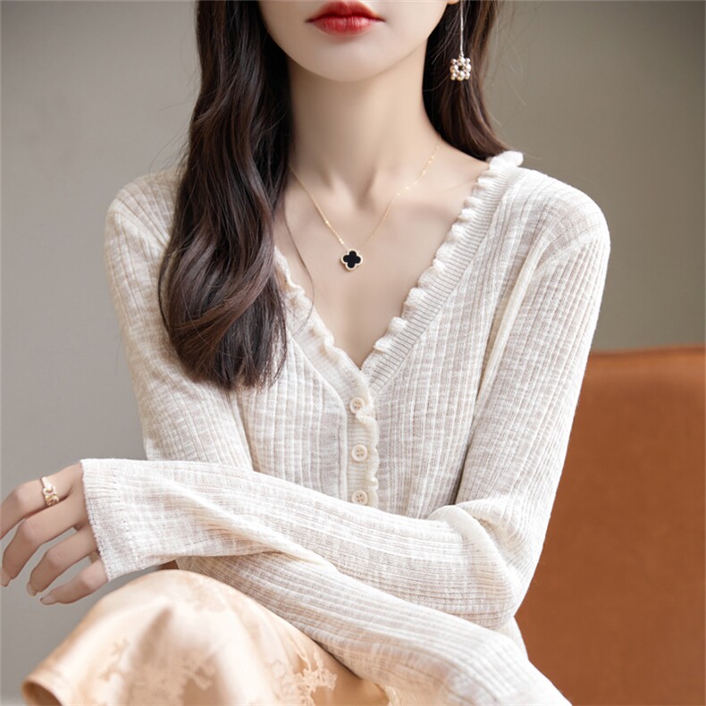 粉色V领针织开衫女夏季薄款防晒衫短款显瘦百搭上衣外套,针织衫/毛衣,暖姿羊绒