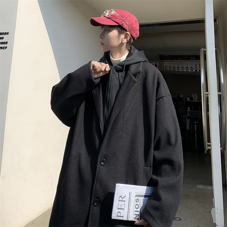 单排扣新款港风流行男格子西装领毛呢大衣QM11P75,男装毛呢大衣,星座1116-2