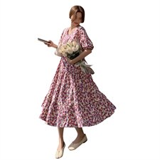 2021新款女装简约A字裙中长款连衣裙V领，女装连衣裙，阿菲诺依