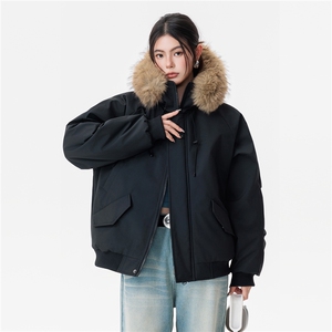 座山雕派克棉服貉子毛加厚外套图片