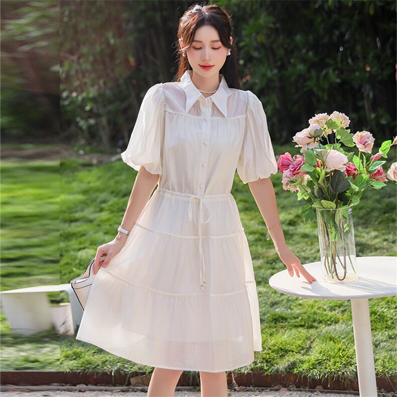 夏装新款短袖抽绳大裙摆公主裙夏天连衣裙,女装连衣裙,2C091