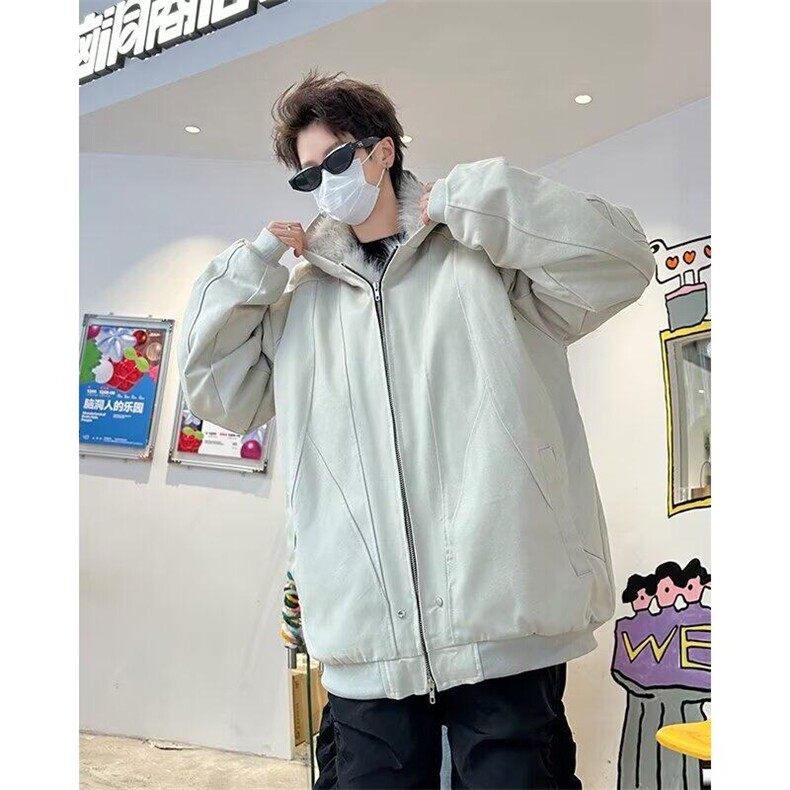 冬季毛领连帽棉服男美式复古宽松小众水洗棉衣外套R3002JR-P120图片