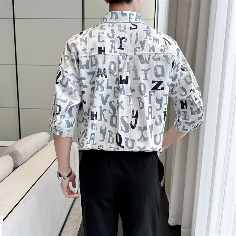 2025春季新款衬衫男士轻奢印花七分袖衬衫打底上衣901-C41P58,男装衬衫,星座901