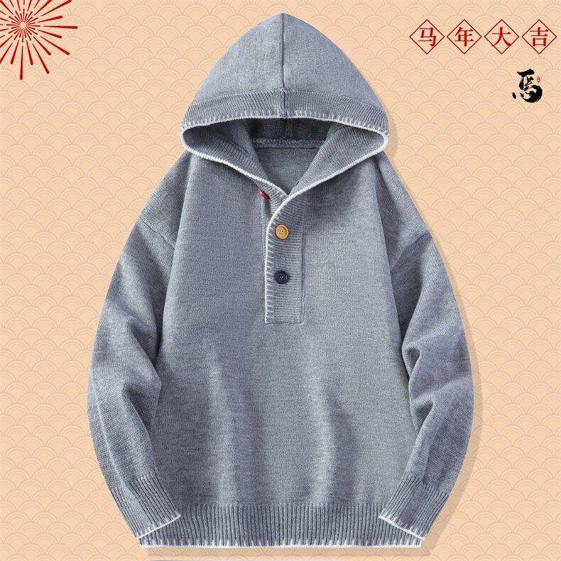 250935-P65连帽毛衣男款冬季本命年针织衫马年过年穿搭红色打底衫,男装T恤,电商D310B