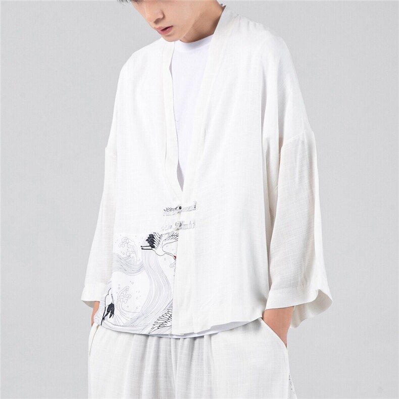 夏防晒服短袖衬衫披风情侣道袍和服日系开衫古风风潮F13/P60，男装防晒衣，钱塘713