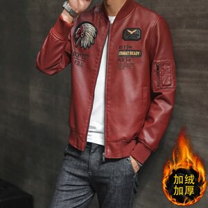 挂拍1035-P110冬季新款加绒加厚皮衣男装休闲皮夹克男士大码修身图片