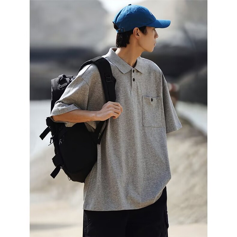 美式复古纯色polo衫男短袖夏季潮牌宽松重磅港风百搭半袖t恤NFP03,男装T恤,星座208-5