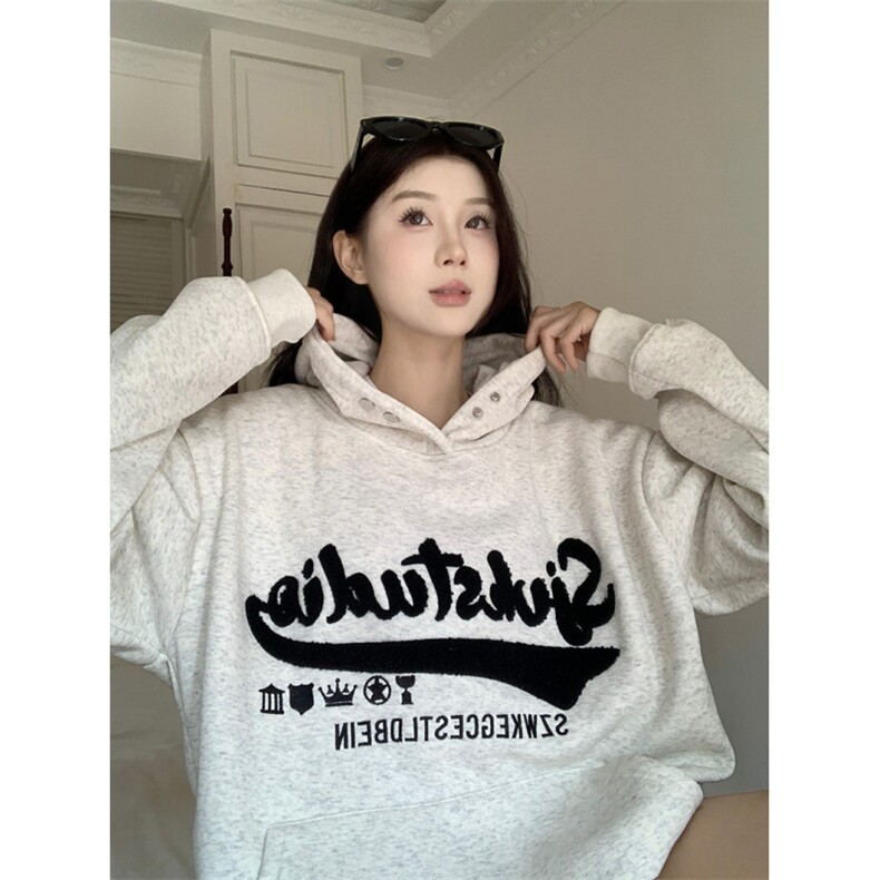 5557-P62新款刺绣设计感纯棉华棉复合连帽卫衣加绒,女装卫衣/绒衫,星座617A-2