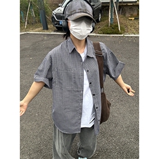 格子衬衫春夏美式短袖衬衫港风情侣装休闲衬衣CS286-P30，男装T恤，星座301C-5