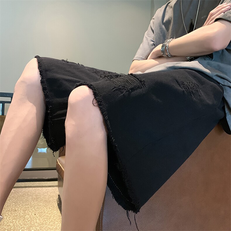 追尺码S-3XL长裤改短高街补丁毛边牛仔松紧腰XZ603-K324-P50控68,男装休闲裤,星座603
