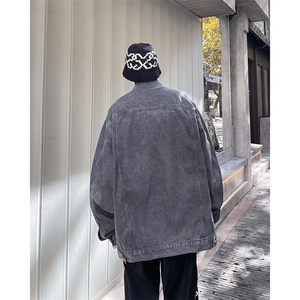 美式复古破洞牛仔外套男春秋季vibe潮牌翻领夹克宽松痞帅工装上衣图片