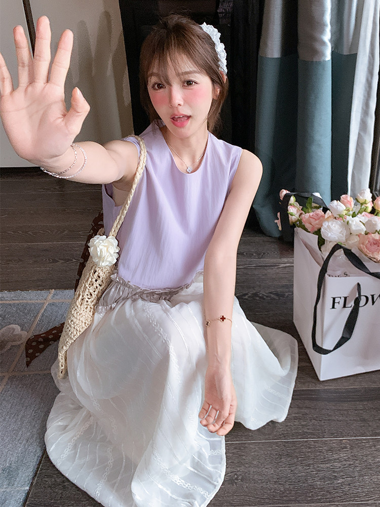 设计感拼接无袖连衣裙女2025夏季新款韩系甜美宽松小个子背心裙潮,女装连衣裙,浙宝305