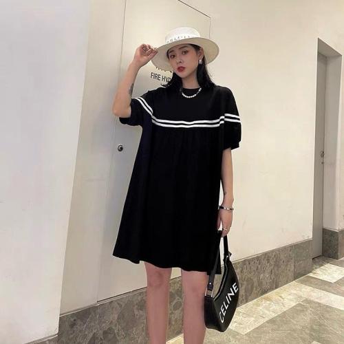 Z2160欧货2021夏季新款短袖两条杠宽松娃娃连衣裙,女装连衣裙,L·H·X