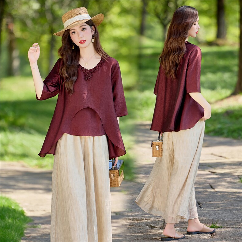 休闲时尚套装女春夏宽松显瘦半袖上衣气质裙裤两件套，女装套装/套裙，水衣源