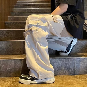 美式机能多口袋工装裤男夏季高街潮牌炸街宽松街头嘻哈拼色休闲裤图片