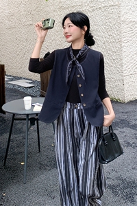韩系通勤风马甲套装女2025秋新款时尚气质高级感条纹阔腿裤两件套图片