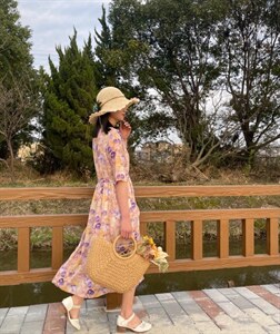 【现货】纯苎紫荆花连衣裙图片