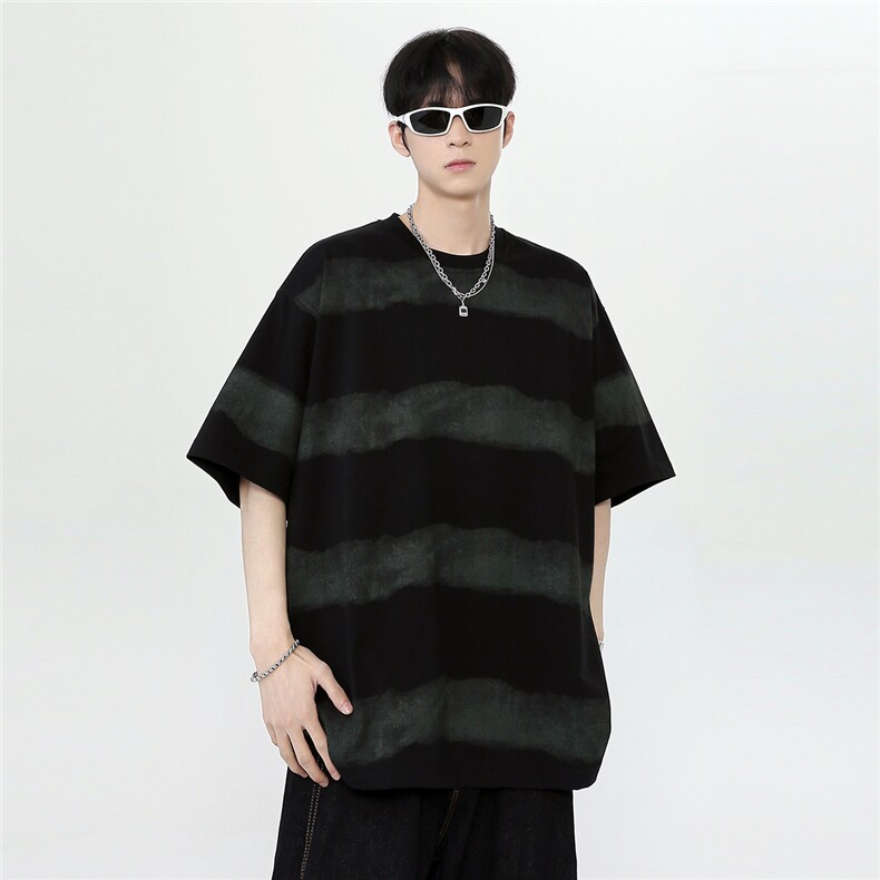 2025扎染条纹短袖T恤男重磅夏季潮牌美式复古半袖t702-p28,男装T恤,电商C307