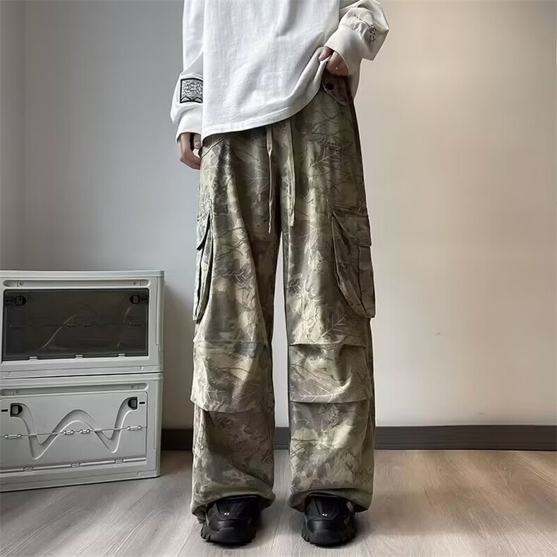 复古树枝迷彩裤显瘦直筒宽松潮牌休闲工装裤子男ins潮9700P50，男装工装外套，星座410-2