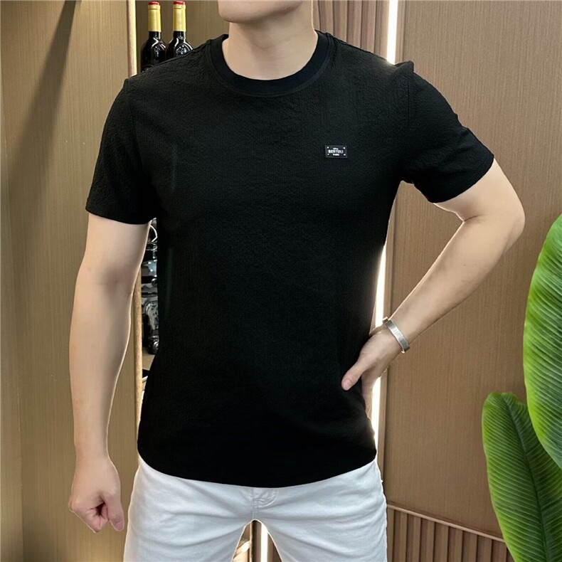 网络图现货冰丝肌理感绣标圆领男士时尚百搭短袖T恤JGD009-P25,男装T恤,星座715-7