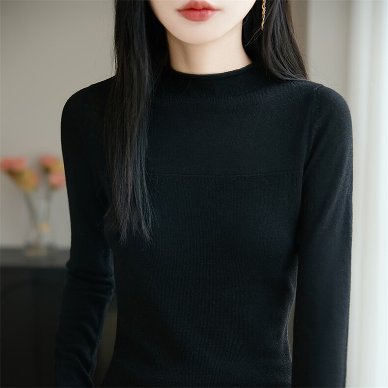 新款纯色圆领针织长袖套头上衣女时尚休闲,针织衫/毛衣,皓宇羊绒